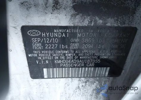 2010 Hyundai Elantra Gls z USA, uszkodzony, nr VIN KMHDU4AD9AU187355
